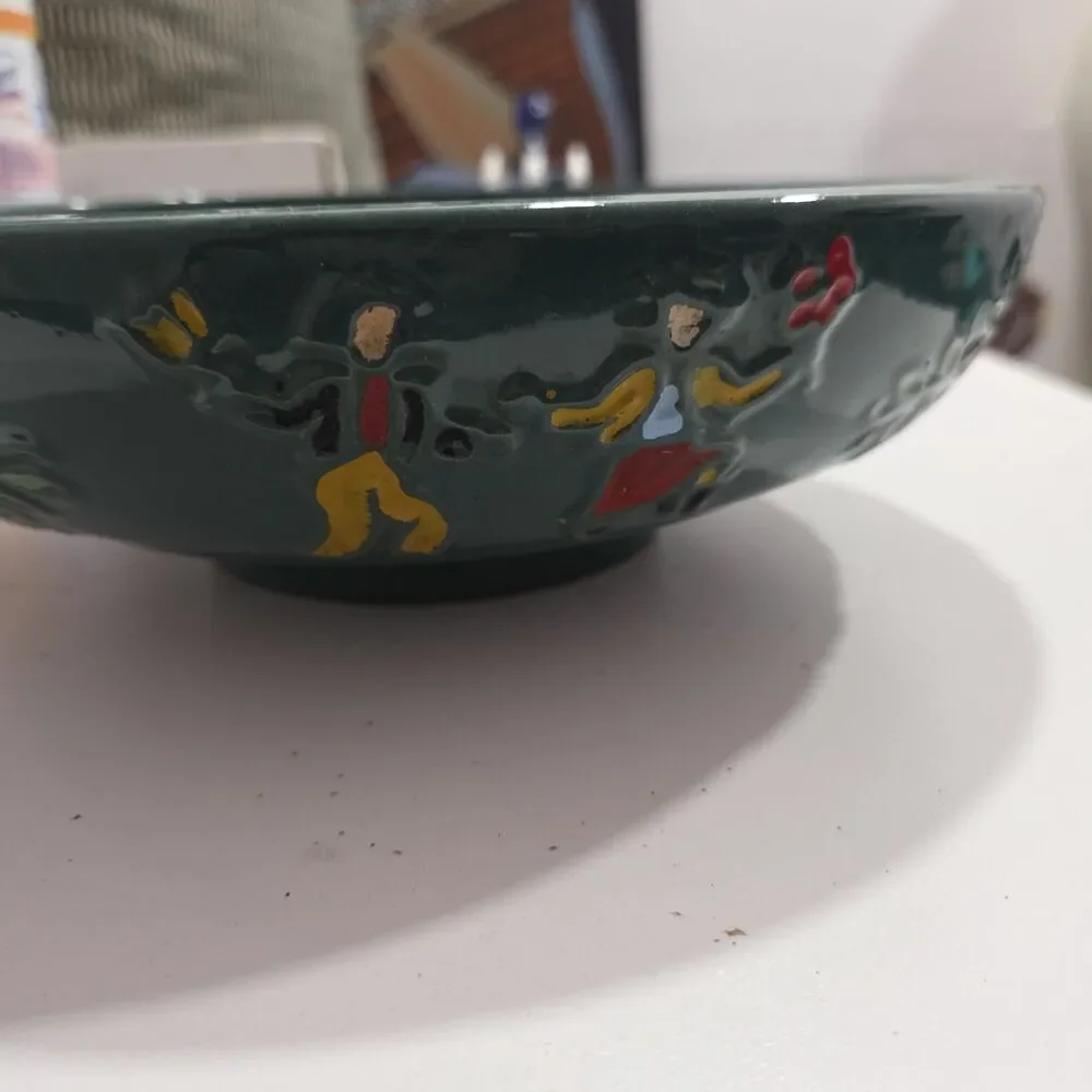 1940s Red Wing Pottery Dancing Peasants Green Art Pottery‎ Serving Bowl